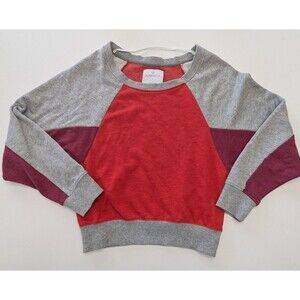Alternative Red Grey Colorblock Batwing Long Sleeve Sweatshirt Small